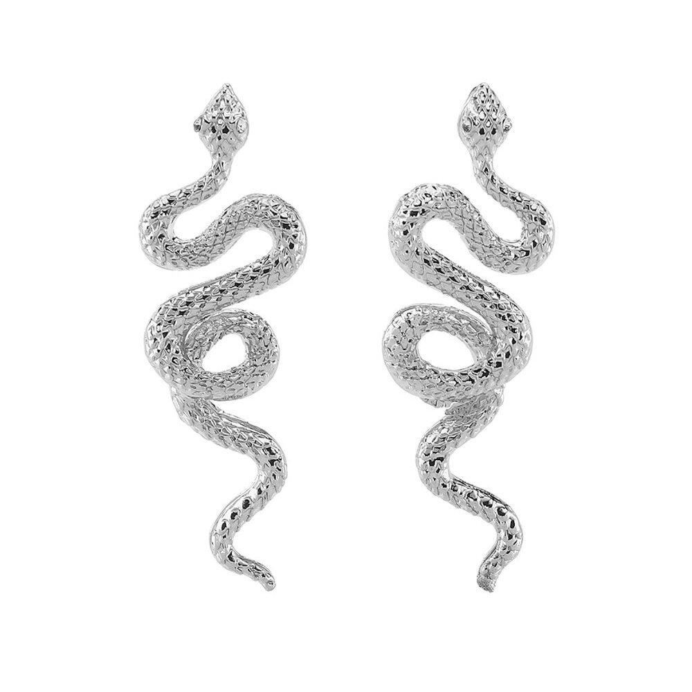 3/$35 Silver Tone Snake Dangle Drop Stud Earrings Statement Jewelry Serpent